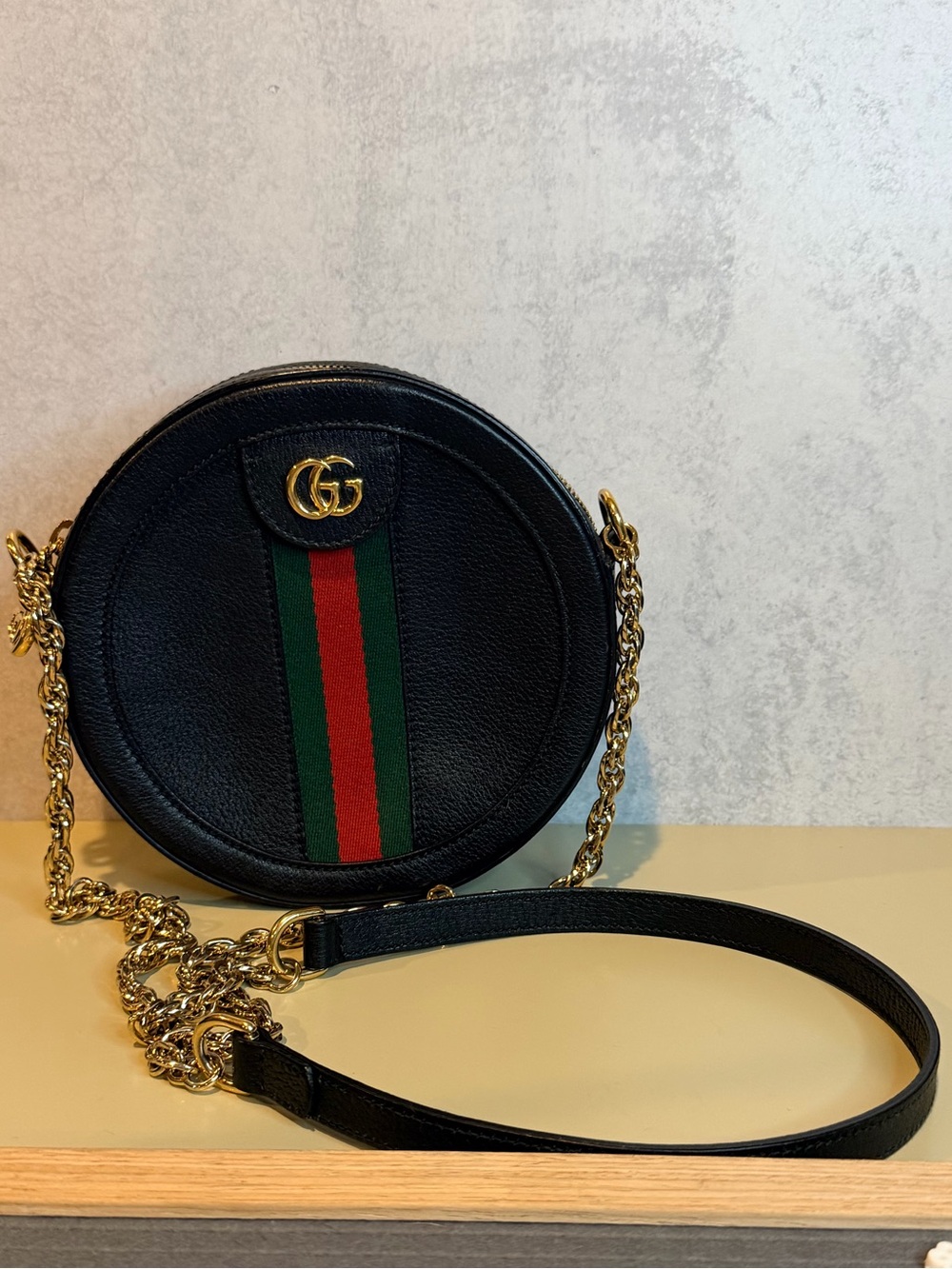 Gucci Black Leather Round Crossbody Bag